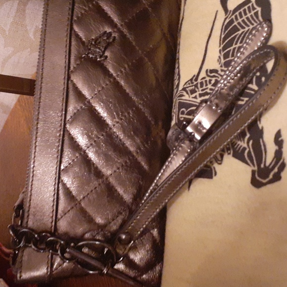 BURBERRY METALLIC PEWTER QUILTED LEATHER CLUTCH EUC - Picture 3 of 12